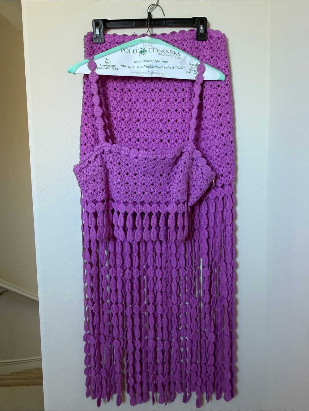 SAYLOR Elie skirt & top set- Purple Crochet Fringe Camisole and Skirt
